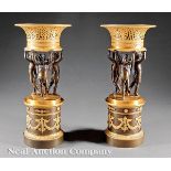 Pair of Napoleon III Gilt and Patinated Bronze Corbeilles, probably 19th c., anthemion reticulated