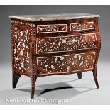 Northern Italian Ivory, Fruitwood and Pewter Inlaid Rosewood Commode, late 18th c., bombé form,