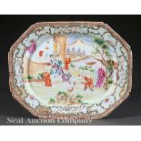 Chinese Export Famille Rose Porcelain Octagonal Platter, 18th c., oval well decorated with an