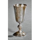 Continental Silver Goblet, tapered body, spool standard, stepped pedestal foot, bright cut