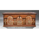 American or German Paint?Decorated Pine Dower Chest, 18th c., dated 1783, molded lid, wrought iron