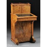 William IV Inlaid and Burl Walnut Davenport Desk, c. 1840, superstructure with reticulated