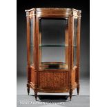 Louis XVI?Style Mahogany and Gilt Metal?Mounted Vitrine, 20th c., shaped marble top, beveled glass