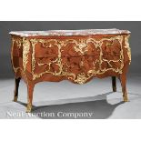 Louis XV?Style Bronze?Mounted Inlaid Kingwood Commode, 20th c., serpentine rouge marble top above