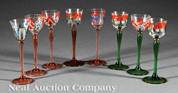 Collection of Thirteen Gilded and Enameled Ruby Glass Wine Goblets, late 19th/early 20th c., - Image 2 of 3