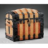 Victorian Oak, Suede and Metal Strapwork Steamer Trunk, c. 1875, domed lid, fitted interior lined