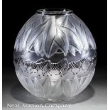 Lalique "Tanzania" Clear and Frosted Glass Vase, engraved "Lalique France", ovoid body, molded