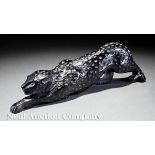 Lalique "Zeila" Black Glass Sculpture, engraved "Lalique France", modeled as a crouching panther, h.