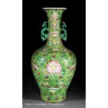 Chinese Famille Rose Porcelain Vase, probably 19th/20th c., bottle?form body with dragon handles,