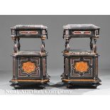 Pair of Italian Renaissance?Style Burlwood, Parcel Ebonized and Mother?of?Pearl Inlaid