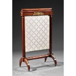 Empire?Style Bronze?Mounted Mahogany Fire Screen, late 19th c., tubular crest, columnar uprights,