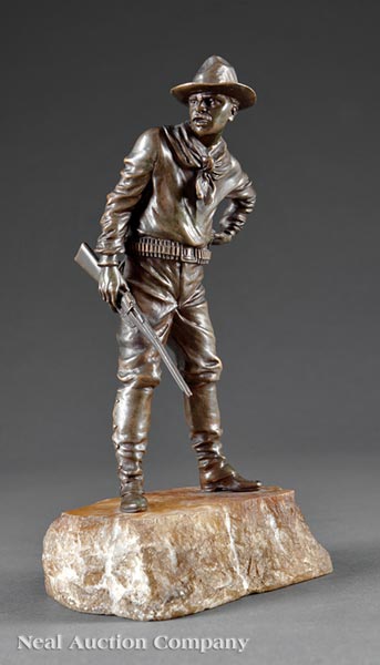 Carl Kauba (Austrian, 1865?1922), "U.S. Cavalry Soldier", bronze on agate base, inscribed "Carl