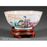 Chinese Export Famille Rose Porcelain Bowl, 18th c., U?form body decorated with figural scenes and