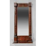 American Classical Carved Mahogany Pier Mirror, c. 1840, blocked cornice, carved split columns, h.