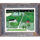 Emmy Houweling (American/Kentucky, 20th c.), "Kentucky Farm", oil on canvas board, signed lower