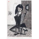 Angel Botello (Spanish/Puerto Rico, 1913?1986), "Anne Frank", linocut, pencil?signed lower right,