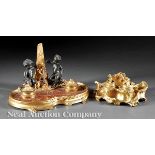 French Gilt Bronze?Mounted Rouge Marble Figural Encrier, 19th c., modeled as fountain flanked by