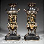 Pair of French Neo?Grec Patinated and Gilt Bronze Vases, 19th c., after F. Levillain (French, 1837?
