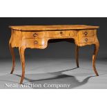 Antique Italian Rococo?Style Olive Wood Parquetry Writing Desk, late 19th c., shaped top, kneehole