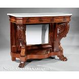 American Classical Carved Mahogany Pier Table, early 19th c., marble top, ogee frieze, canted