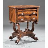 American Classical Carved Mahogany Work Table, c. 1820, labeled Anthony Quervelle, Philadelphia,