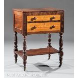 American Classical Carved Mahogany and Satinwood Work Table, early 19th c., graduated drawers,