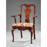 George II Carved Mahogany Armchair, mid-18th c., shaped crest and stiles, vasiform splat, serpentine