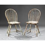 Good Pair of American Windsor Side Chairs, early 19th c., shaped seat, turned legs, H-form