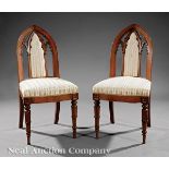 Pair of American Gothic Carved Rosewood Side Chairs, mid-19th c., attr. Crawford Riddell,