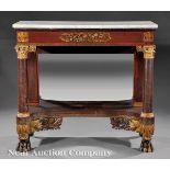 American Classical Gilt, Bronze-Mounted, Stenciled and Ebonized Carved Mahogany Pier Table, early