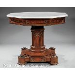 Important American Gothic Carved Rosewood Octagonal Center Table, c. 1844, labeled Crawford Riddell,