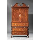 American Classical Carved Mahogany Linen Press, c. 1820-1830, attr. to Henry Banta, Bergen County,