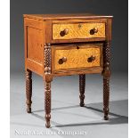 American Federal Cherrywood, Birdseye Maple and Mahogany Stand, mid-19th c., outset drawer over