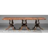 American Classical Carved Mahogany Three Pedestal Dining Table, 19th c., top with reeded edges,