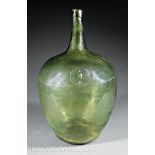 Antique Green Mold-Blown Glass Demi-John, molded mark "1?87", h. 20 1/2 in. Provenance: Rosedown