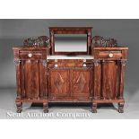 American Classical Carved Mahogany Sideboard, early 19th c., attr. to Anthony Quervelle,