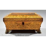 Regency Penwork Dressing Box, c. 1810, lid with sepia landscape, classical motif penwork, gilt