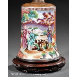 Chinese Export Famille Rose Porcelain "Mandarin Palette" Vase, 18th c., splayed cylindrical body