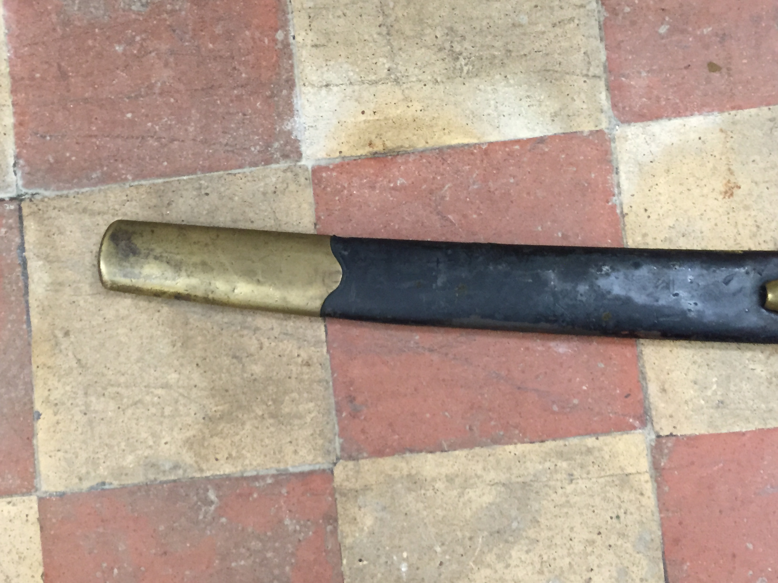 A Russian 1917 cavalry sword with 31½ins blade, wooden grip and brass hilt together with its black - Image 5 of 19