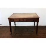 A Victorian mahogany writing table with tooled leather inset writing surface above two frieze