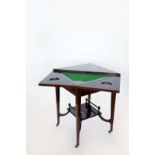 A Victorian marquetry inlaid envelope top card table with frieze drawer, on square tapering line