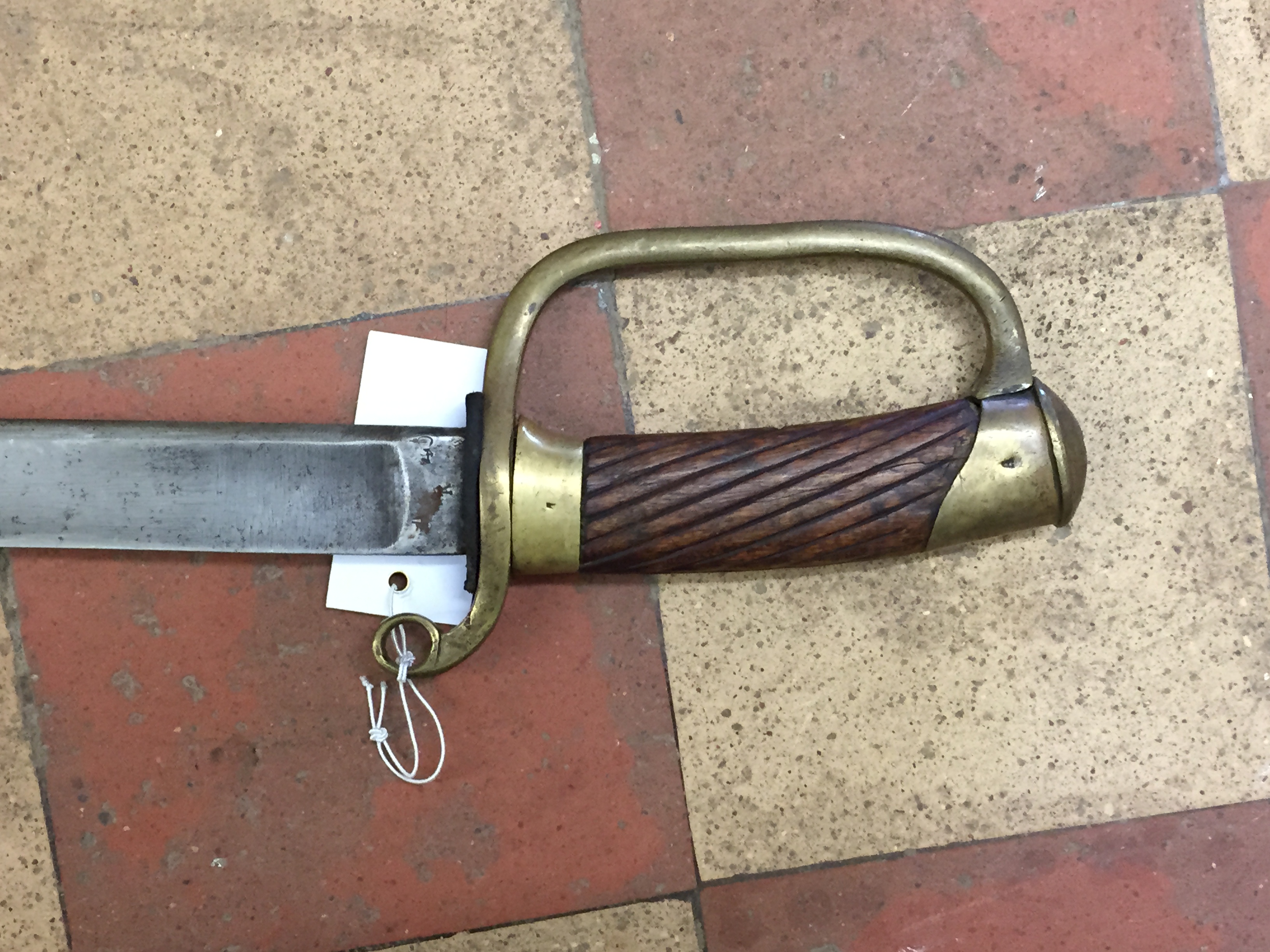 A Russian 1917 cavalry sword with 31½ins blade, wooden grip and brass hilt together with its black - Image 14 of 19