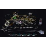 A small quantity of silver jewellery including necklaces, ingot pendant, earrings, ID bracelet and