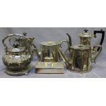 Two various silver-plated teapots together with a silver-plated coffee pot, kettle, hot water jug,