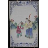 A 19th century Chinese porcelain tile, of rectangular form, painted in polychrome enamels with
