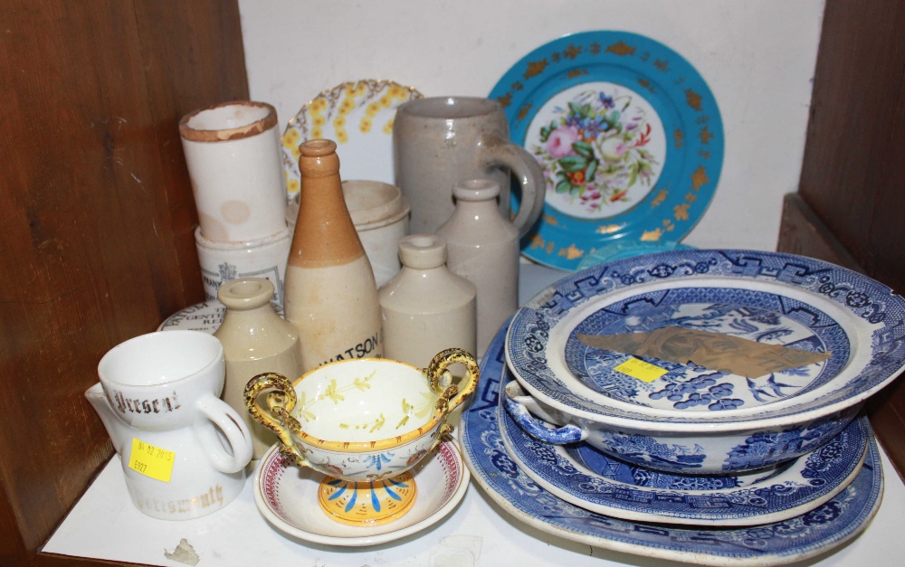 Section 17.  Various ceramics including a Sevres porcelain floral painted plate, ginger bottles