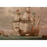 After Mark Myers, The Mary Rose off Southsea Castle, signed and dated coloured print, 40 x 50cm,