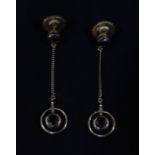 A pair of 9ct gold drop earrings set with black diamonds, the diamonds approx. weight a total of 2.