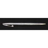 A Sheaffer silver biro writing pen with two-piece foliate engraved body, sprung clip for use, import