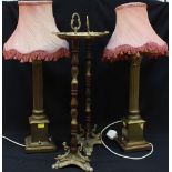 A pair of brass table lamps modelled as classical Composite fluted columns on stepped pedestal